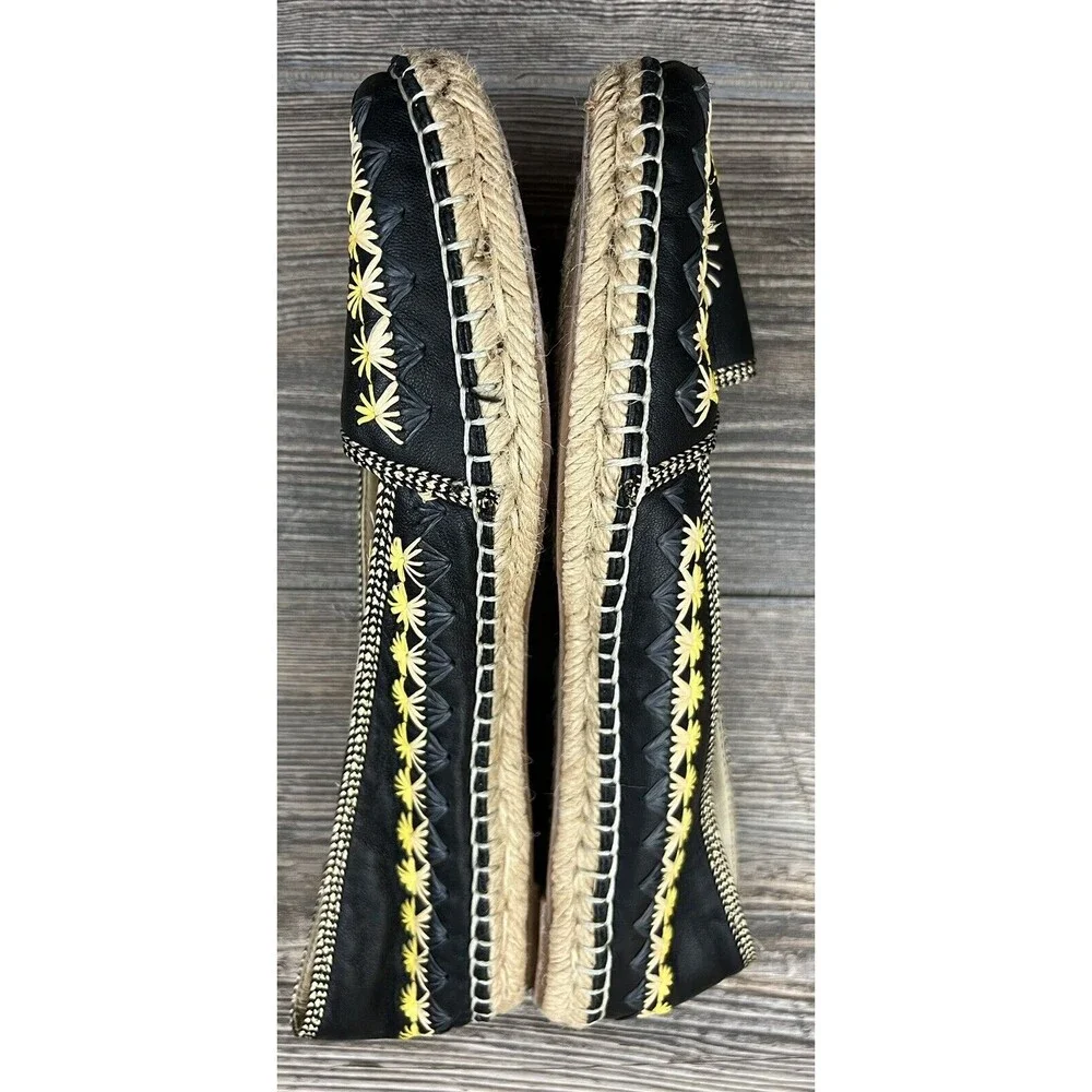 House‎ of Harlow 1960 Shoes Leather Embroidered Espadrille Black Floral US 7.5
